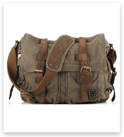 Sechunk Military Leather Canvas Laptop Bag