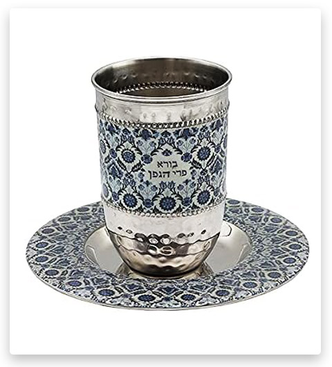 EMANUEL Kiddush Cup Set Stainless Steel and Colorful Enamel