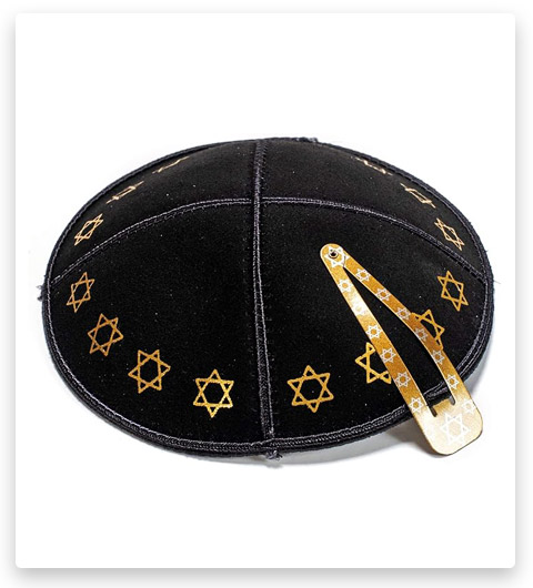 JL Kippha's Gold Leather Kippah Silver Yarmulke Kippa