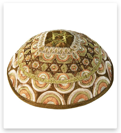 Yair Emanuel Star of David Shades of Brown Gold Embroidered Kippah