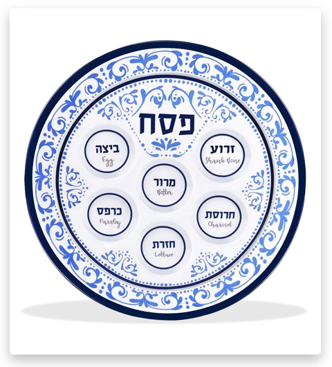 Zion Judaica Passover Seder Plates Melamine Blue Floral Renaissance