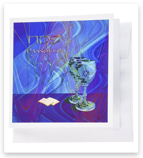 3dRose Passover Cups and Matzah Cracker Greeting Cards