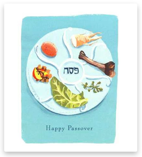 Judaica Adorned Blue Seder Plate Box of 10 Cards