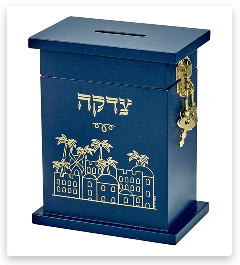 Rite Lite Blue Enameled Wood Tzedakah Box